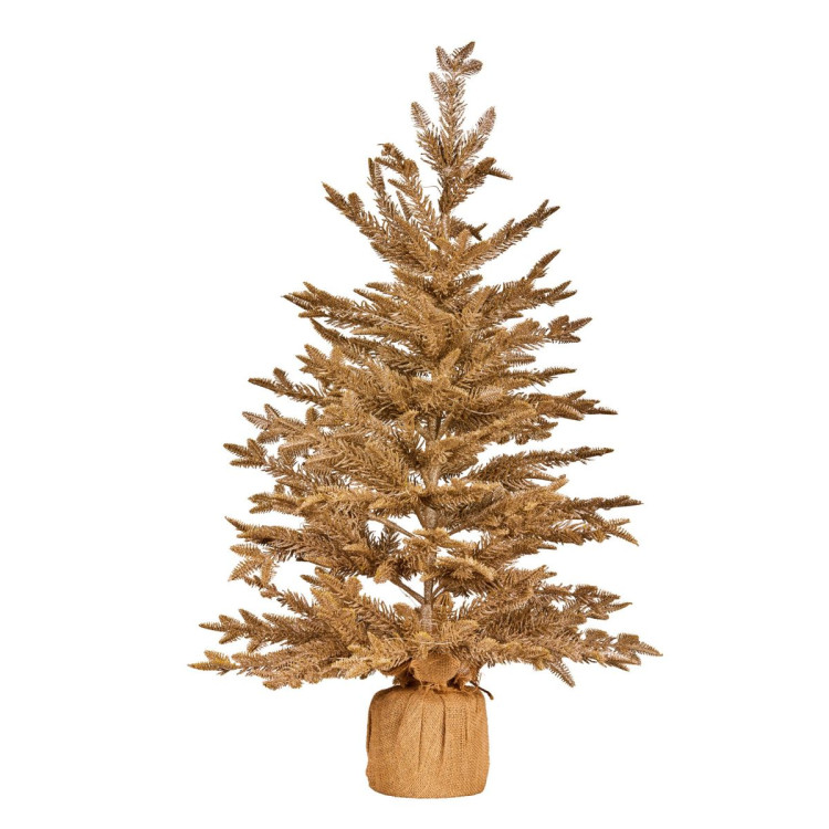 3ft Christmas Tree with Lights - Gold Fir in Hessian Base image 3