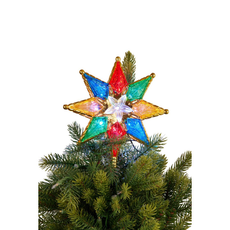 Christmas Tree Topper with Lights - Rich Multicolour Star