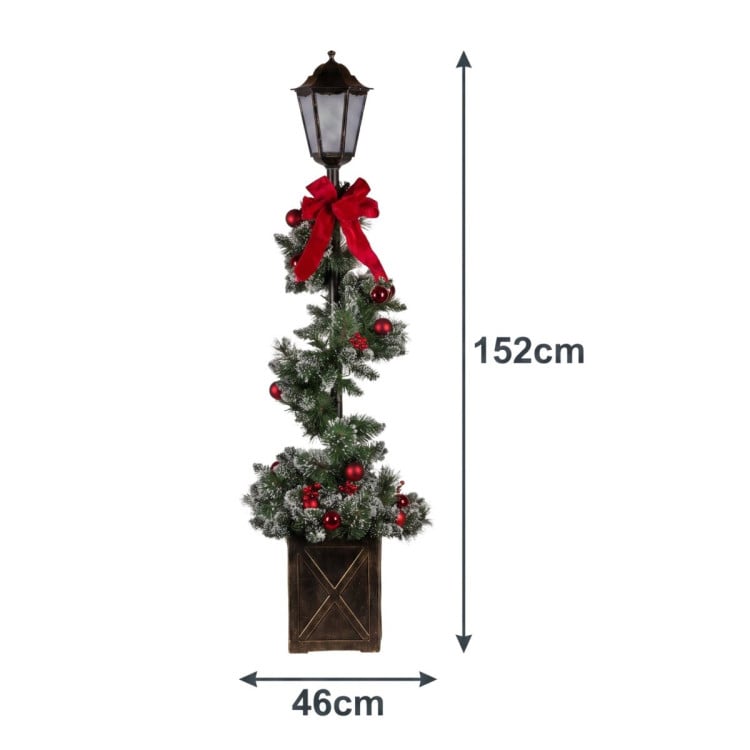 Christabelle 1.52m Lamp Post Christmas Light Up Display Bows Berries Baubles Green Foliage LED Pre Decorated image 4