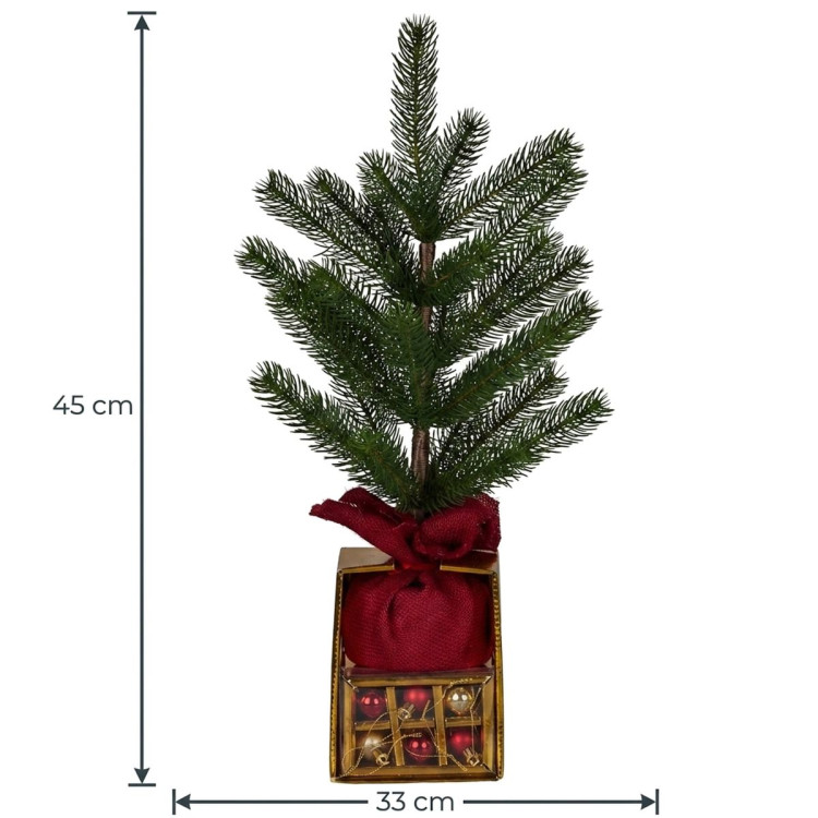 Christabelle 45cm 1.5ft Potted Christmas Tree Decorations Gift Pack Hessian Red Gold Baubles Festive Holiday Decoration image 3
