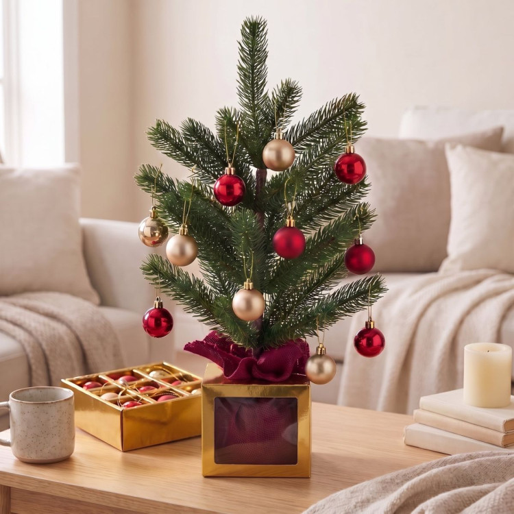 Christabelle 45cm 1.5ft Potted Christmas Tree Decorations Gift Pack Hessian Red Gold Baubles Festive Holiday Decoration image 10