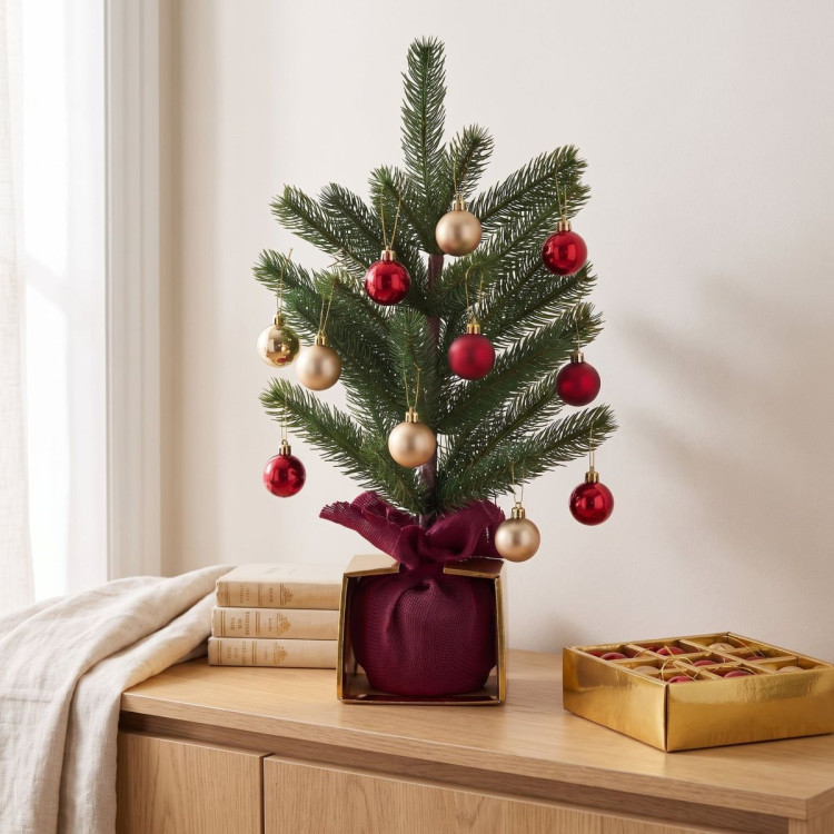Christabelle 45cm 1.5ft Potted Christmas Tree Decorations Gift Pack Hessian Red Gold Baubles Festive Holiday Decoration image 11