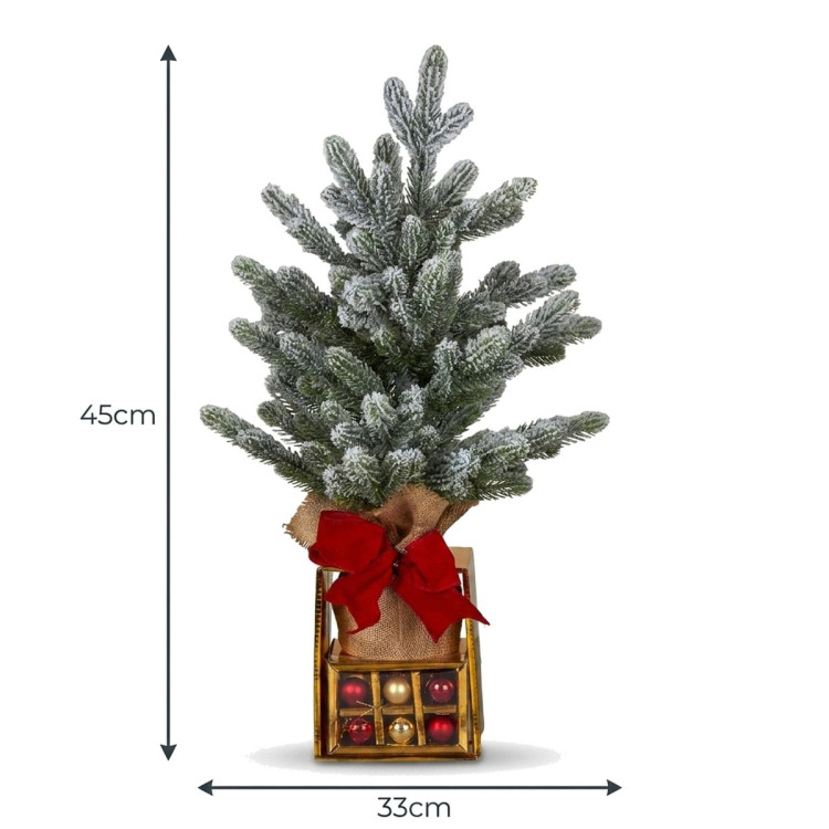 Christabelle 45cm 1.5ft Snowy Potted Christmas Tree Decorations Gift Pack Hessian Red Gold Baubles Tabletop Mini Compact image 3