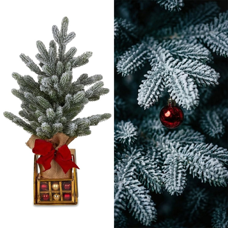 Christabelle 45cm 1.5ft Snowy Potted Christmas Tree Decorations Gift Pack Hessian Red Gold Baubles Tabletop Mini Compact image 4