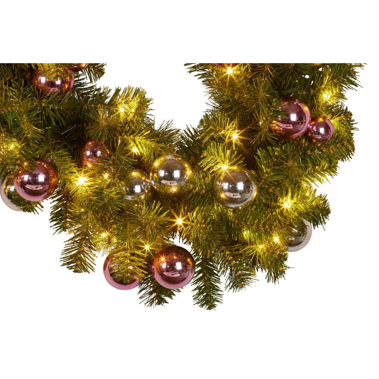 Christmas Garland with Lights 274cm with Pink & Silver Baubles image 4