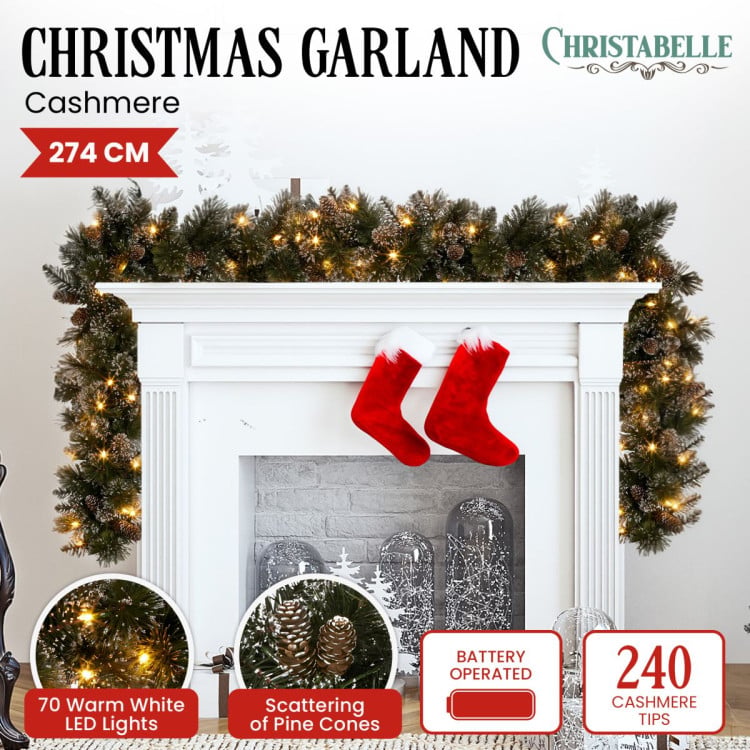 Christabelle Premium 2.7m Christmas Garland Snow with LED Lights and Pine Cones Cashmere Tree Decoration Ornament image 3