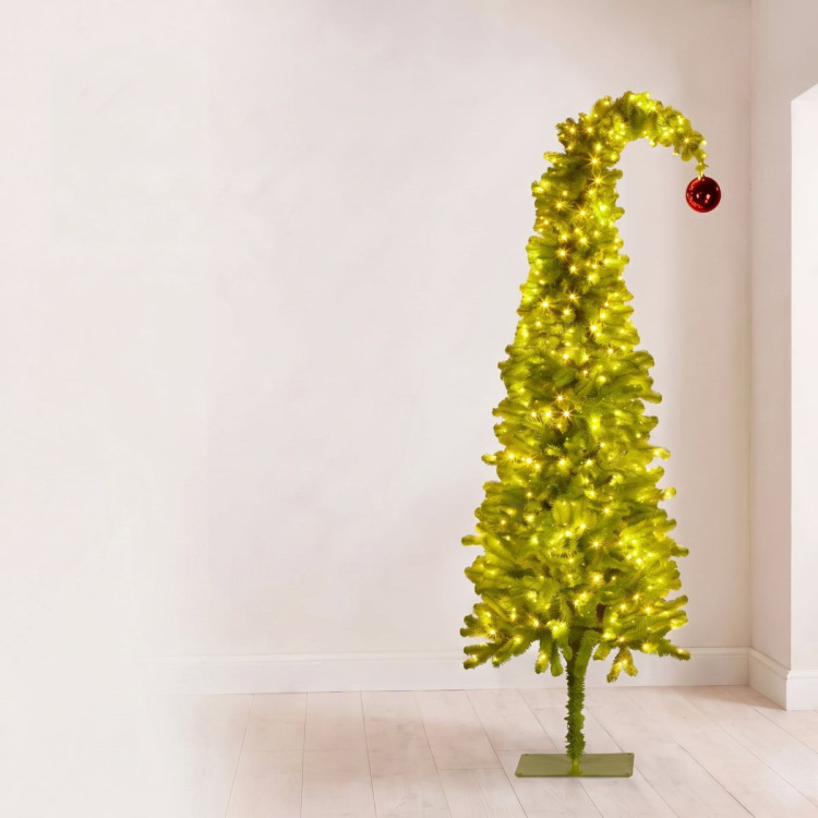 Christabelle 1.8m 6ft Gremlin Christmas Tree Pre Lit Green White LED Curved Top Red Bauble Artificial Indoor Xmas Decor image 12