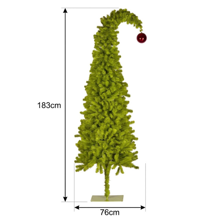 Christabelle 1.8m 6ft Gremlin Christmas Tree Pre Lit Green White LED Curved Top Red Bauble Artificial Indoor Xmas Decor image 9
