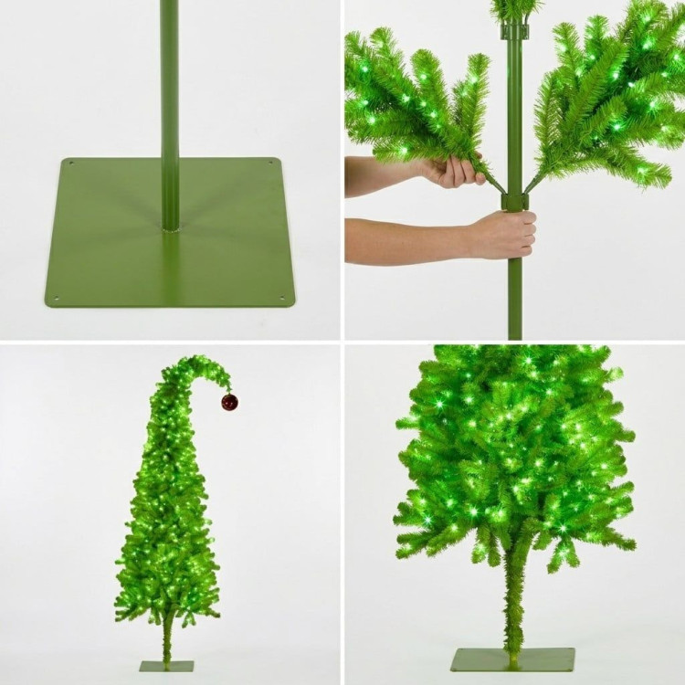 Christabelle 1.8m 6ft Gremlin Christmas Tree Pre Lit Green White LED Curved Top Red Bauble Artificial Indoor Xmas Decor image 6