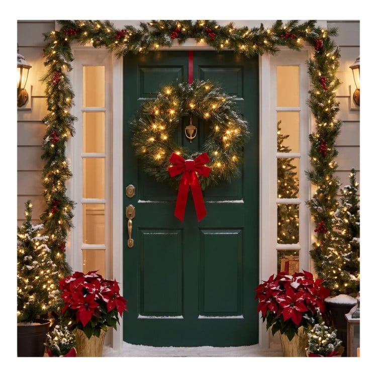 Christabelle 61cm Christmas Wreath Long Needle with LED Lights Front Door Decoration Ornament image 3