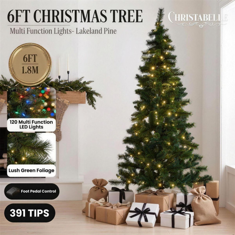 Christabelle 1.8m 6ft Lakeland Pine Christmas Tree Pre Lit Multi Function LED Artificial Indoor Xmas Decor Home image 14
