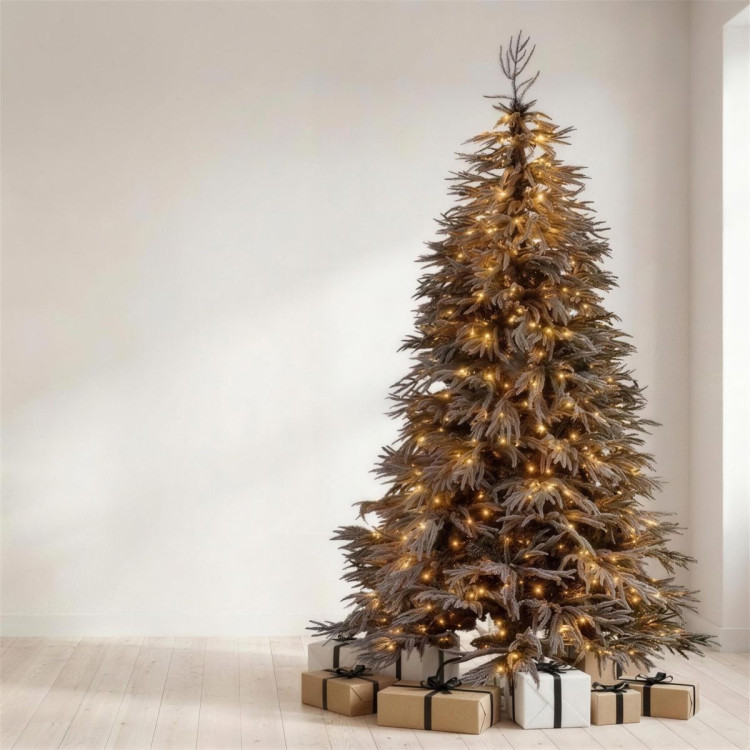 Christabelle 2.3m 7.5ft Midnight Snow Christmas Tree Pre Lit Warm White LED Black Foliage Flocked Hinged Branches Home image 4