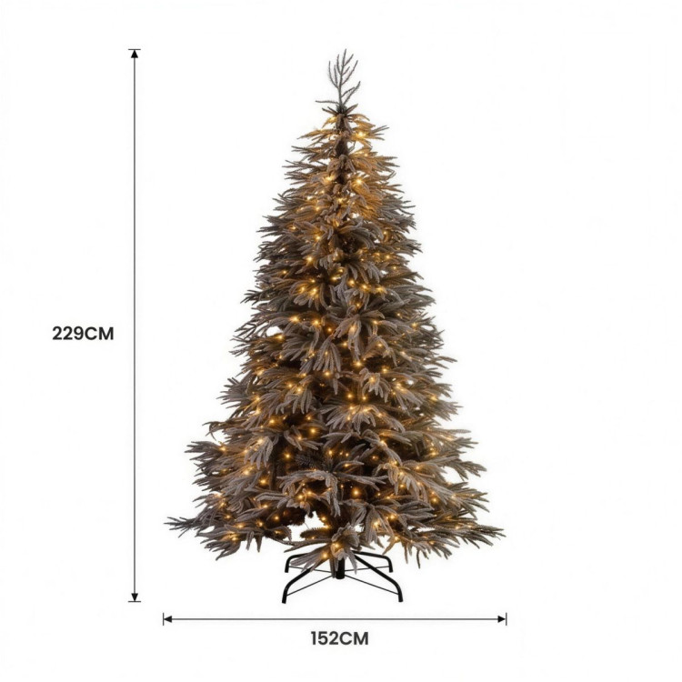 Christabelle 2.3m 7.5ft Midnight Snow Christmas Tree Pre Lit Warm White LED Black Foliage Flocked Hinged Branches Home image 6