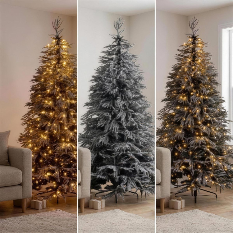 Christabelle 2.3m 7.5ft Midnight Snow Christmas Tree Pre Lit Warm White LED Black Foliage Flocked Hinged Branches Home image 10