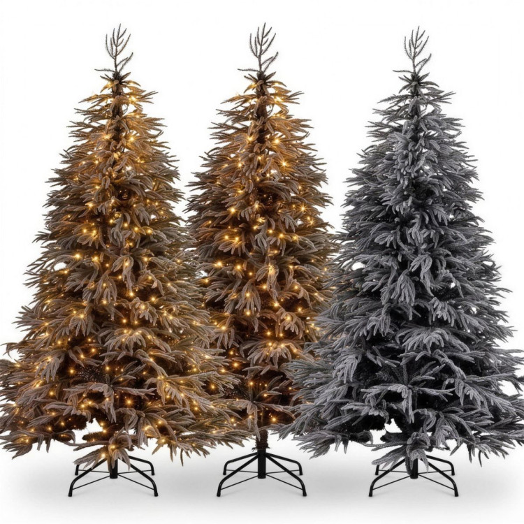 Christabelle 2.3m 7.5ft Midnight Snow Christmas Tree Pre Lit Warm White LED Black Foliage Flocked Hinged Branches Home image 13