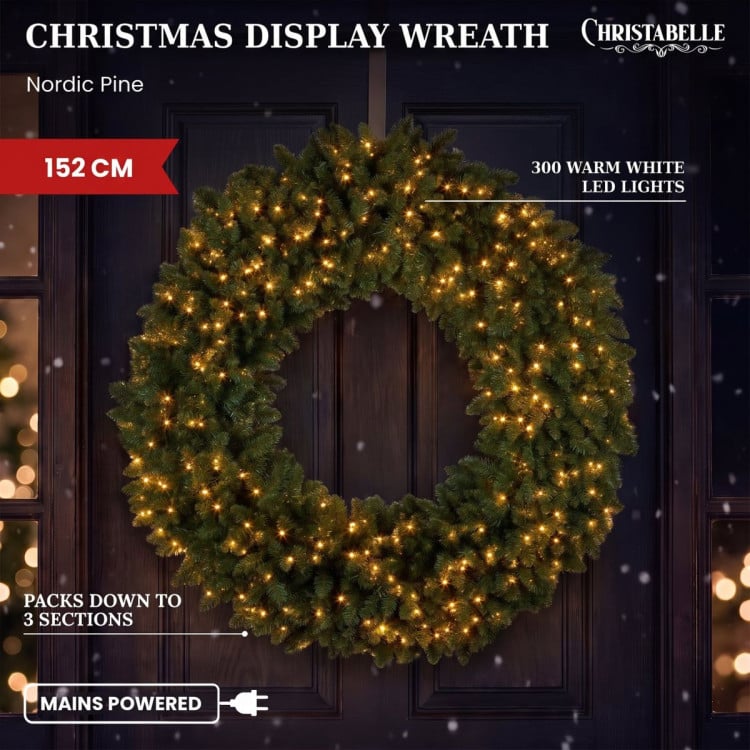 Christabelle 1.52m Nordic Pine Christmas Wreath Pre Lit White LED Large Statement Front Door Xmas Decoration Home image 10