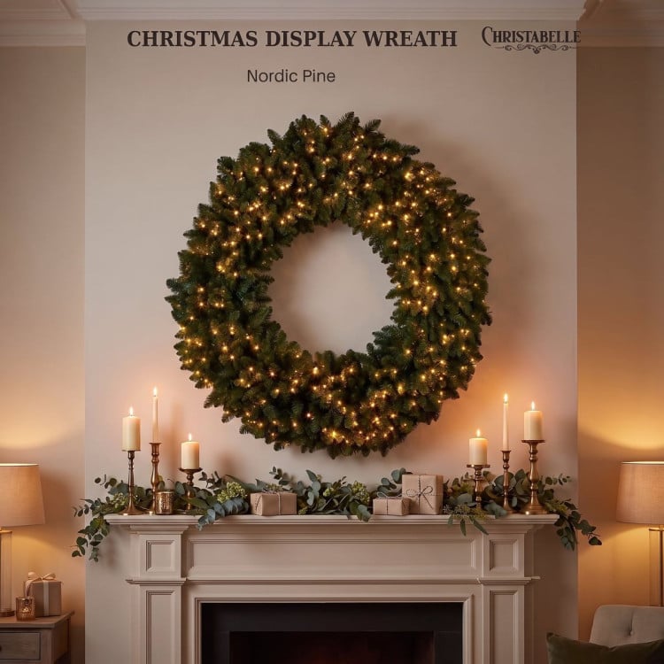 Christabelle 1.52m Nordic Pine Christmas Wreath Pre Lit White LED Large Statement Front Door Xmas Decoration Home image 9