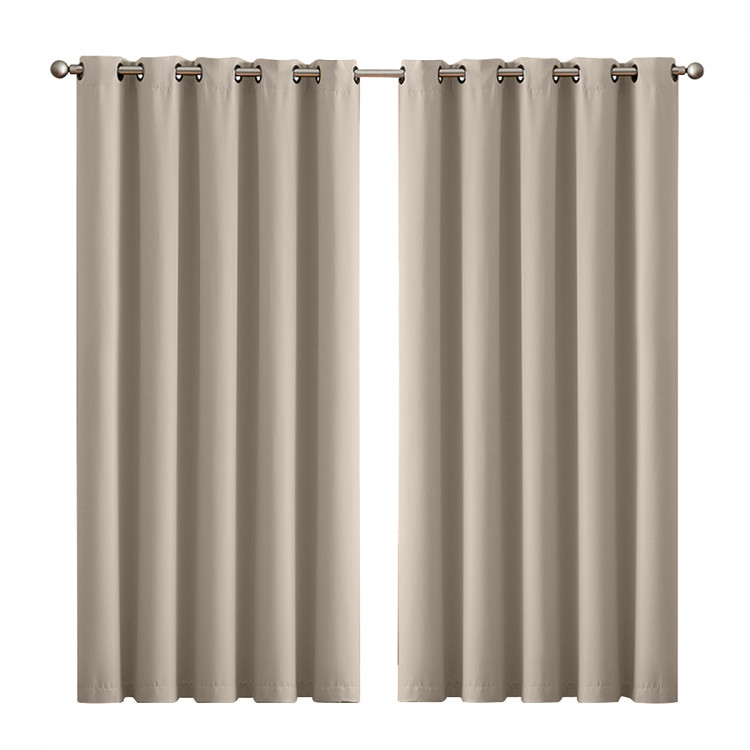 2x 100% Blockout Curtains Panels 3 Layers Eyelet Beige 180x230cm