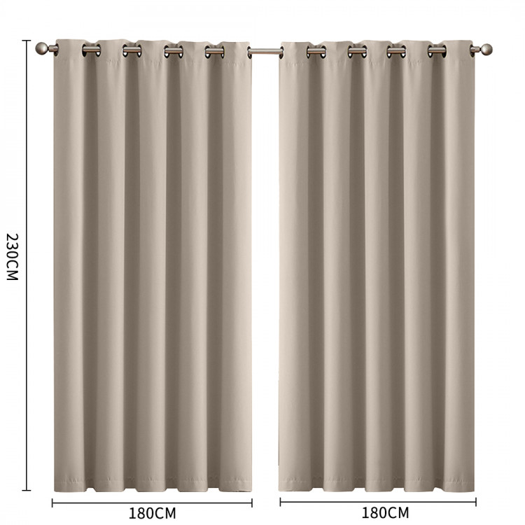 2x 100% Blockout Curtains Panels 3 Layers Eyelet Beige 180x230cm image 4