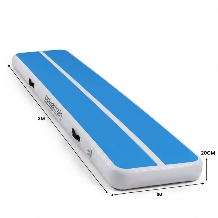 Powertrain 3m x 1m Air Track 20cm Thick Gymnastics Exercise Tumbling Mat in Blue White with Electric Pump image 4