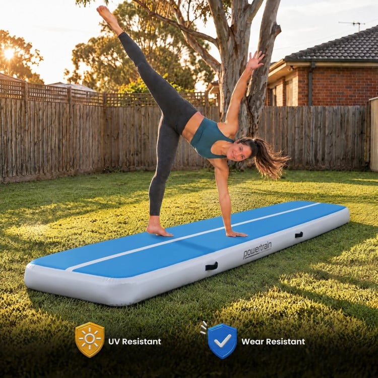 Powertrain 3m x 1m Air Track 20cm Thick Gymnastics Exercise Tumbling Mat in Blue White with Electric Pump image 10