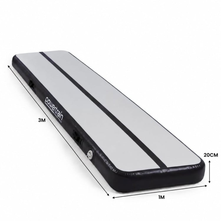 Powertrain 3m x 1m Inflatable Air Track 20cm Thick Gymnastics Exercise Tumbling Mat in Grey Black with Electric Pump image 4