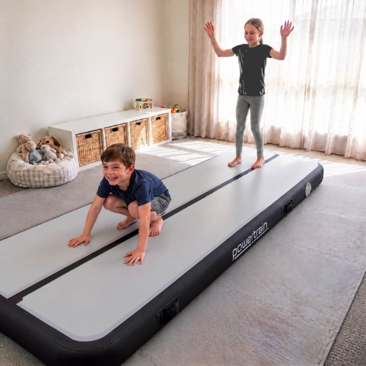 Powertrain 3m x 1m Inflatable Air Track 20cm Thick Gymnastics Exercise Tumbling Mat in Grey Black with Electric Pump image 13