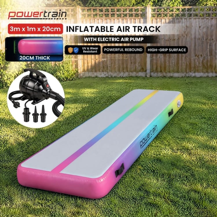 Powertrain 3m x 1m Inflatable Air Track 20cm Thick Gymnastics Exercise Tumbling Mat in Rainbow with Electric Pump image 3