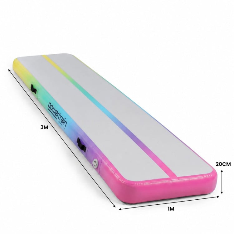 Powertrain 3m x 1m Inflatable Air Track 20cm Thick Gymnastics Exercise Tumbling Mat in Rainbow with Electric Pump image 4