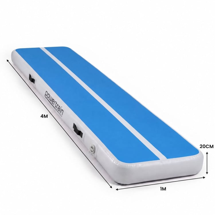 Powertrain 4m x 1m Inflatable Air Track 20cm Thick Gymnastics Exercise Tumbling Mat in Blue White with Electric Pump image 4