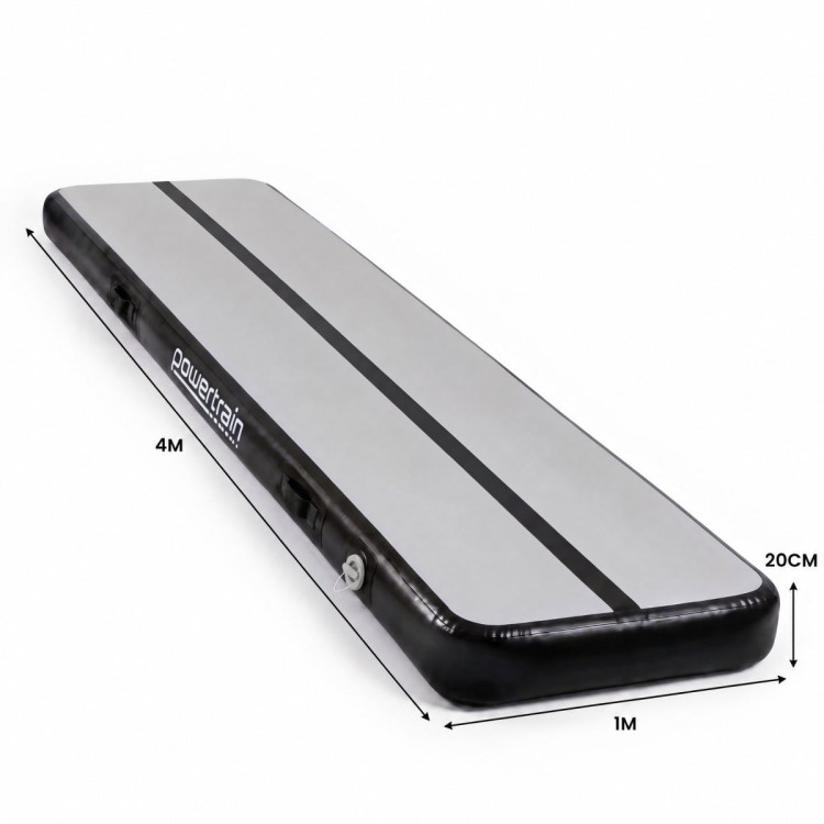 Powertrain 4m x 1m Inflatable Air Track 20cm Thick Gymnastics Exercise Tumbling Mat in Grey Black with Electric Pump image 4