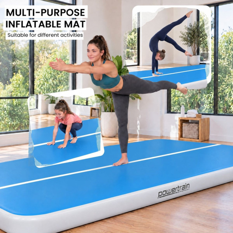 Powertrain 4m x 2m Inflatable Air Track 20cm Thick Gymnastics Exercise Tumbling Mat in Blue White with Electric Pump image 8