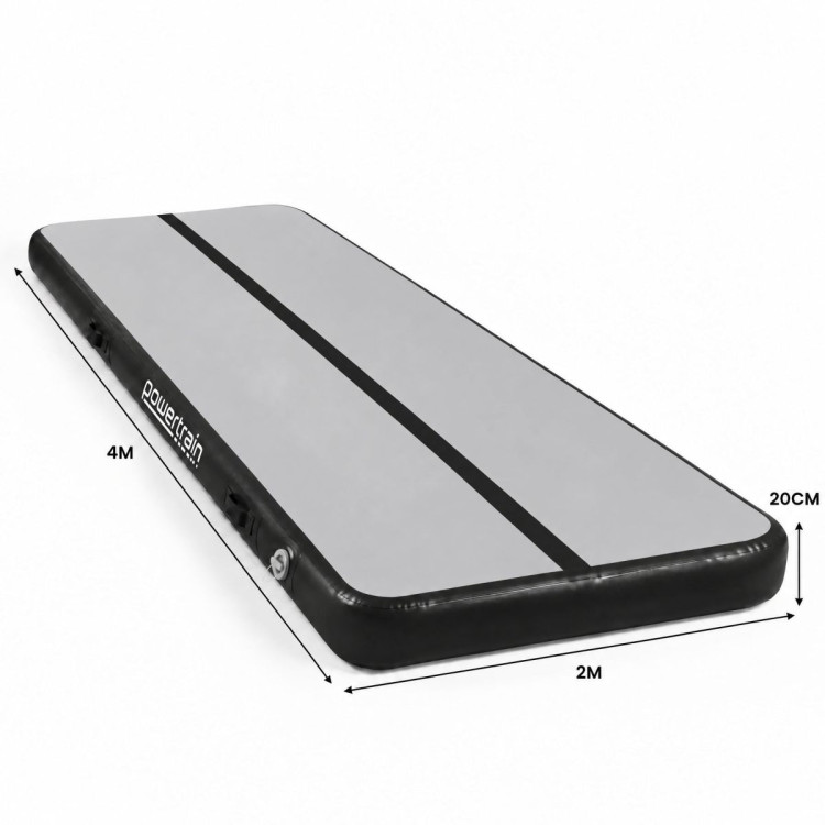 Powertrain 4m x 2m Inflatable Air Track 20cm Thick Gymnastics Exercise Tumbling Mat in Grey Black with Electric Pump image 4