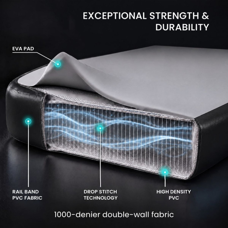 Powertrain 4m x 2m Inflatable Air Track 20cm Thick Gymnastics Exercise Tumbling Mat in Grey Black with Electric Pump image 7