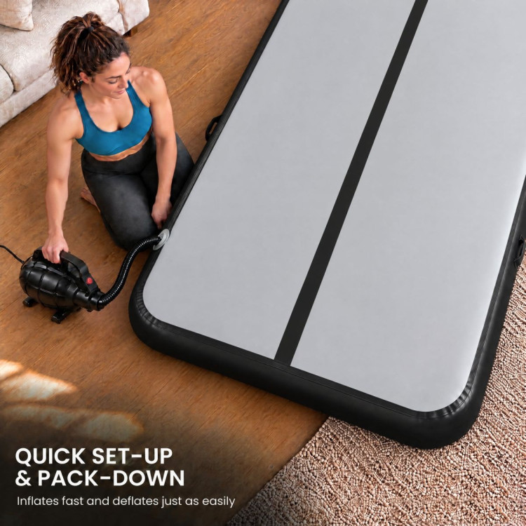 Powertrain 4m x 2m Inflatable Air Track 20cm Thick Gymnastics Exercise Tumbling Mat in Grey Black with Electric Pump image 9