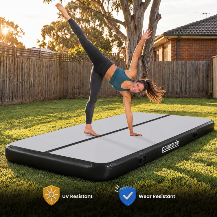 Powertrain 4m x 2m Inflatable Air Track 20cm Thick Gymnastics Exercise Tumbling Mat in Grey Black with Electric Pump image 10