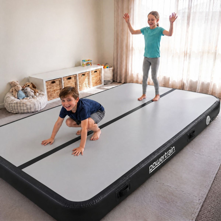 Powertrain 4m x 2m Inflatable Air Track 20cm Thick Gymnastics Exercise Tumbling Mat in Grey Black with Electric Pump image 13
