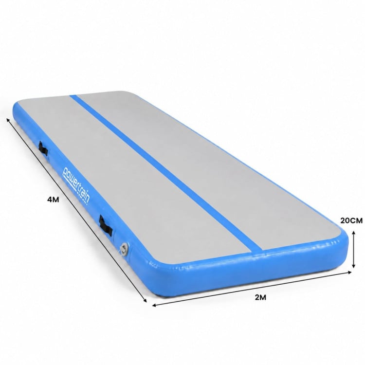 Powertrain 4m x 2m Inflatable Air Track 20cm Thick Gymnastics Exercise Tumbling Mat in Grey Blue with Electric Pump image 4