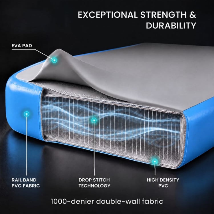 Powertrain 4m x 2m Inflatable Air Track 20cm Thick Gymnastics Exercise Tumbling Mat in Grey Blue with Electric Pump image 7