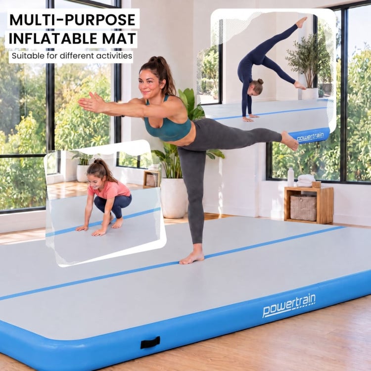 Powertrain 4m x 2m Inflatable Air Track 20cm Thick Gymnastics Exercise Tumbling Mat in Grey Blue with Electric Pump image 8