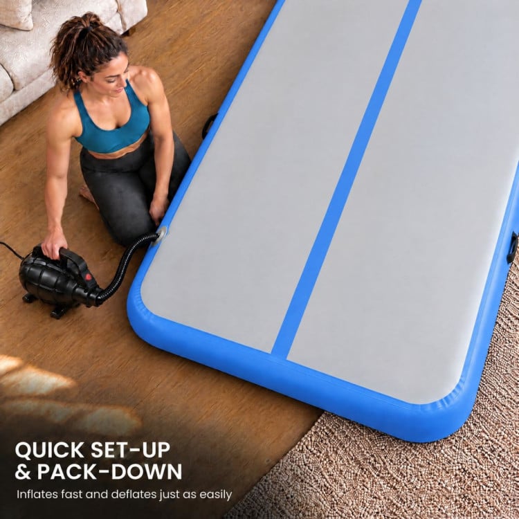 Powertrain 4m x 2m Inflatable Air Track 20cm Thick Gymnastics Exercise Tumbling Mat in Grey Blue with Electric Pump image 9