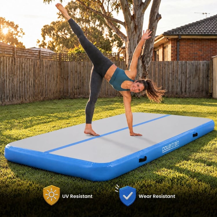 Powertrain 4m x 2m Inflatable Air Track 20cm Thick Gymnastics Exercise Tumbling Mat in Grey Blue with Electric Pump image 10