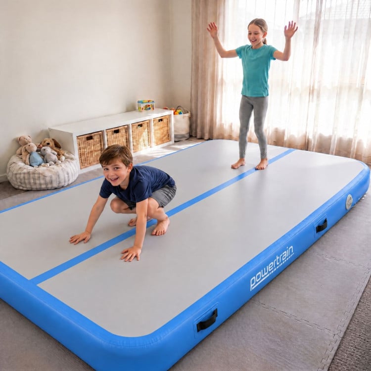 Powertrain 4m x 2m Inflatable Air Track 20cm Thick Gymnastics Exercise Tumbling Mat in Grey Blue with Electric Pump image 13