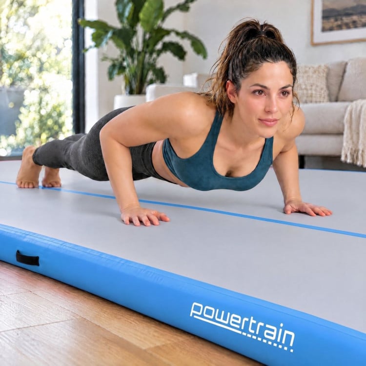 Powertrain 4m x 2m Inflatable Air Track 20cm Thick Gymnastics Exercise Tumbling Mat in Grey Blue with Electric Pump image 15