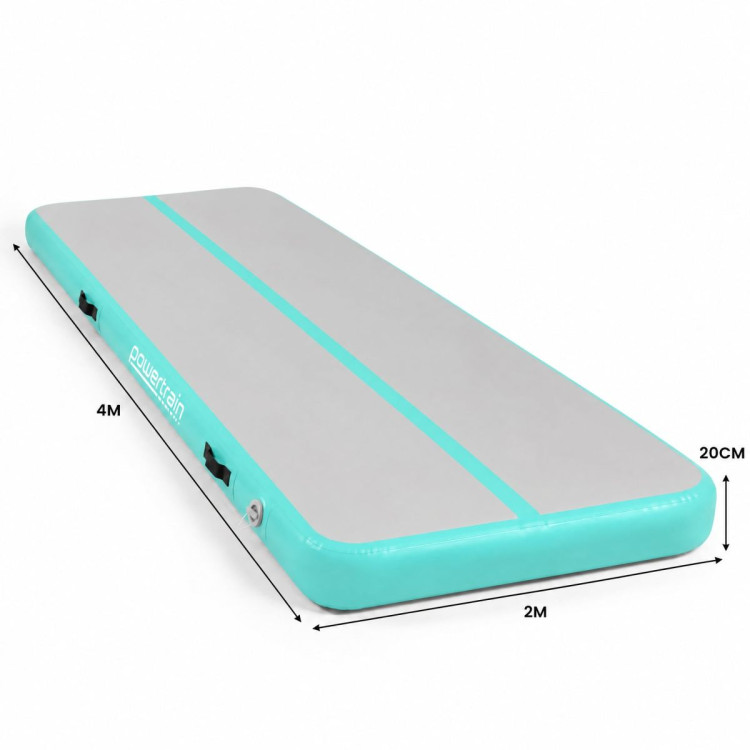 Powertrain 4m x 2m Inflatable Air Track 20cm Thick Gymnastics Exercise Tumbling Mat in Grey Green with Electric Pump image 4