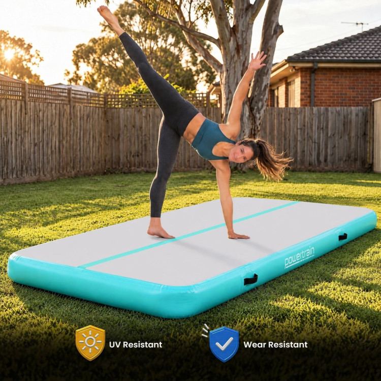 Powertrain 4m x 2m Inflatable Air Track 20cm Thick Gymnastics Exercise Tumbling Mat in Grey Green with Electric Pump image 10