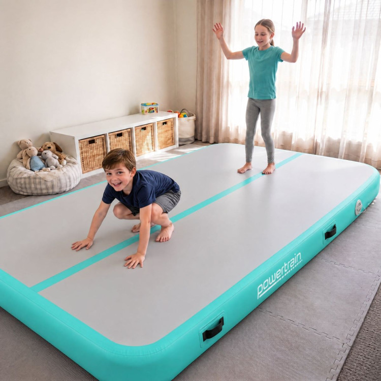 Powertrain 4m x 2m Inflatable Air Track 20cm Thick Gymnastics Exercise Tumbling Mat in Grey Green with Electric Pump image 13
