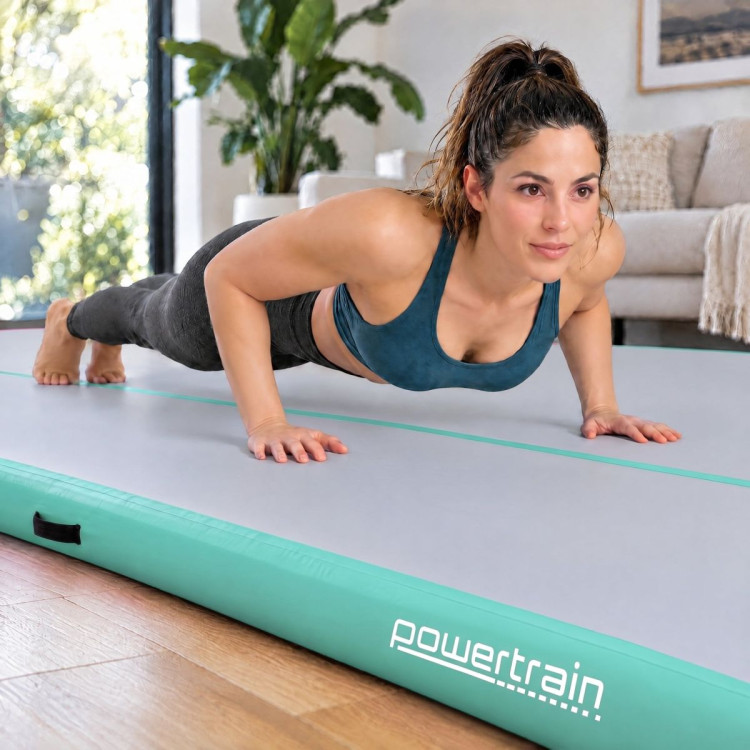 Powertrain 4m x 2m Inflatable Air Track 20cm Thick Gymnastics Exercise Tumbling Mat in Grey Green with Electric Pump image 15