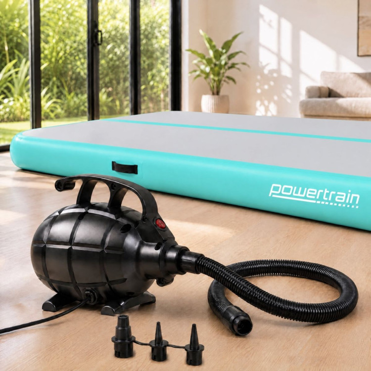 Powertrain 4m x 2m Inflatable Air Track 20cm Thick Gymnastics Exercise Tumbling Mat in Grey Green with Electric Pump image 16