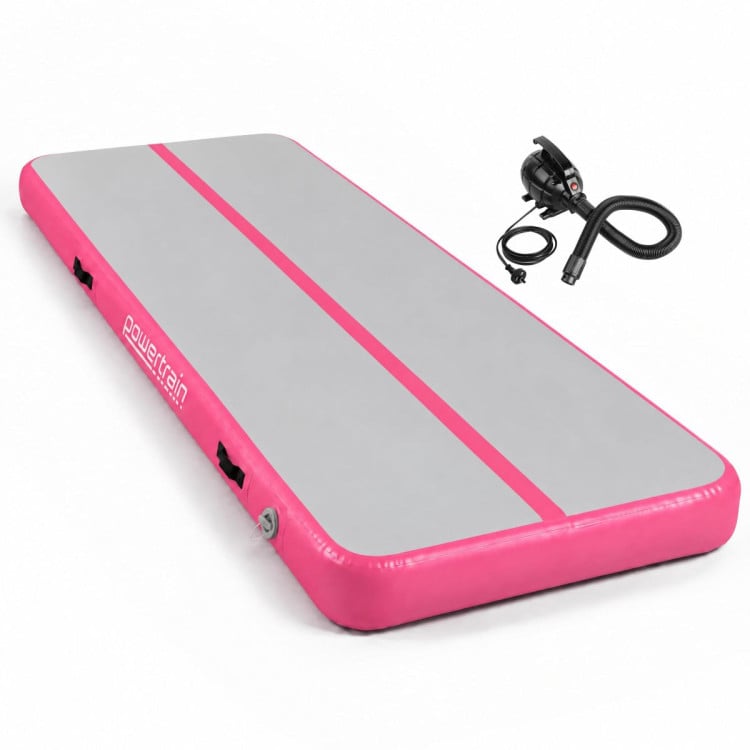 Powertrain 4m x 2m Inflatable Air Track 20cm Thick Gymnastics Exercise Tumbling Mat in Grey Pink with Electric Pump